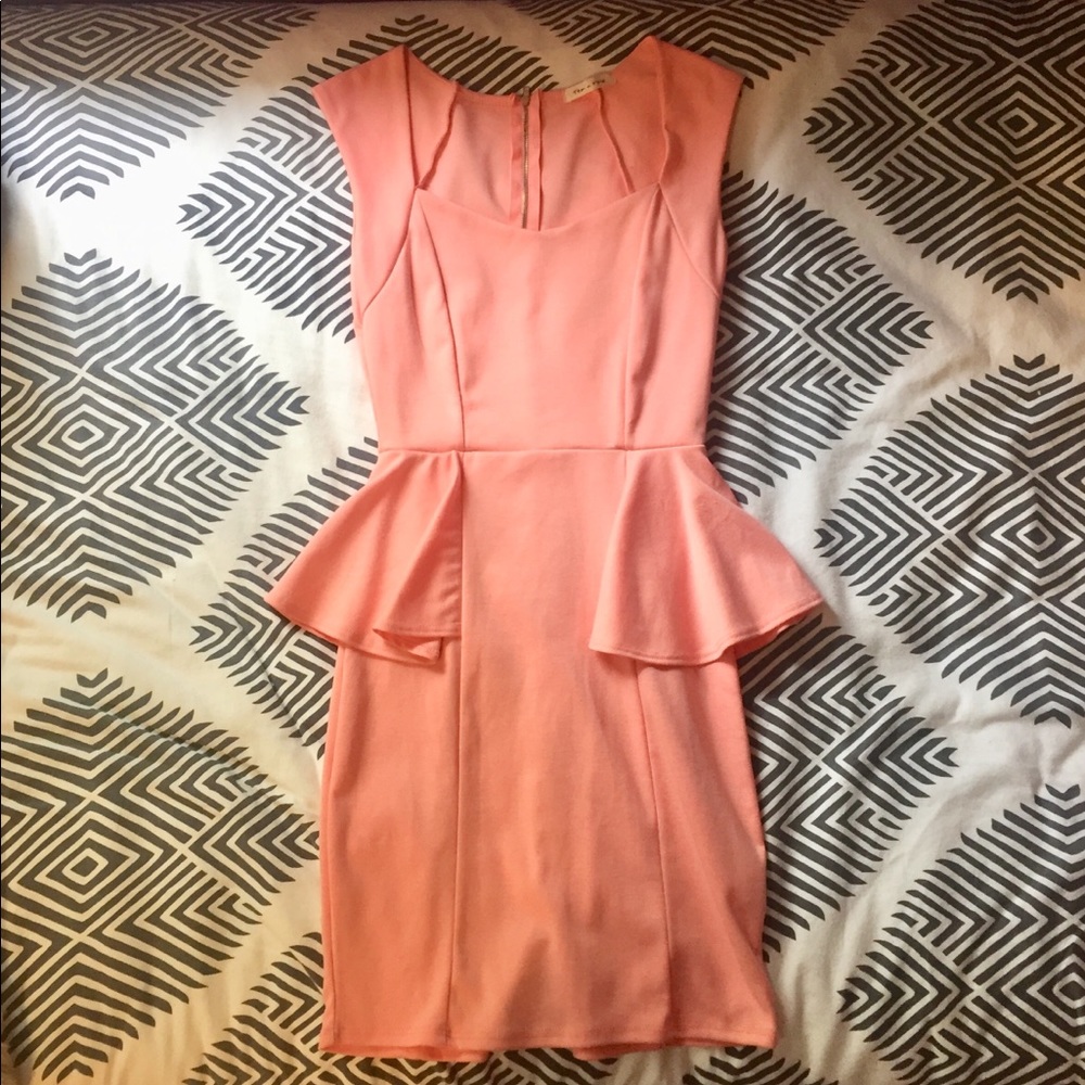 Pinky coral peplum cocktail dress